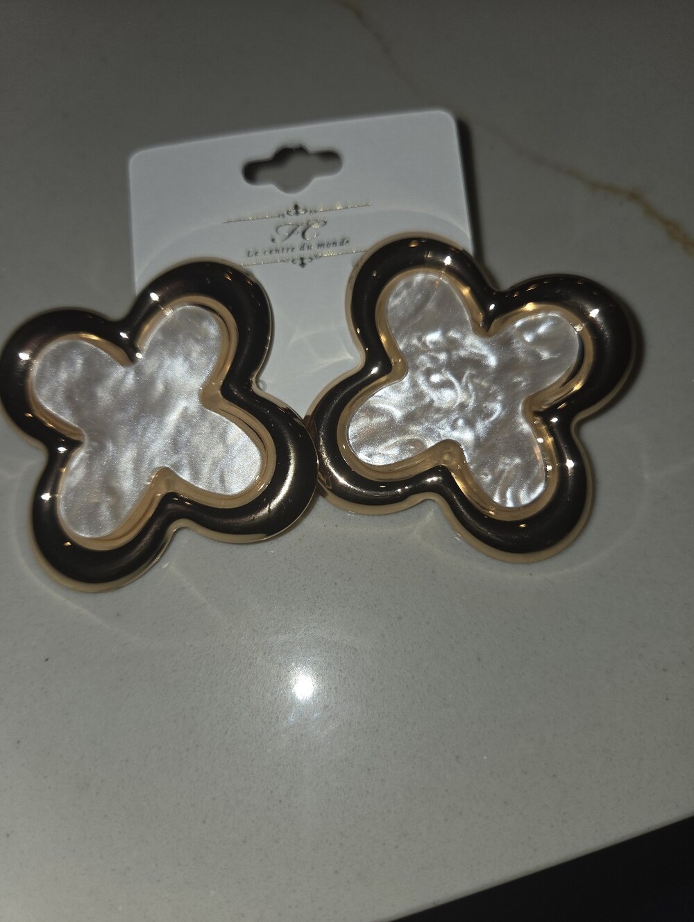 Gold and Pearl Clover Drop Earrings -